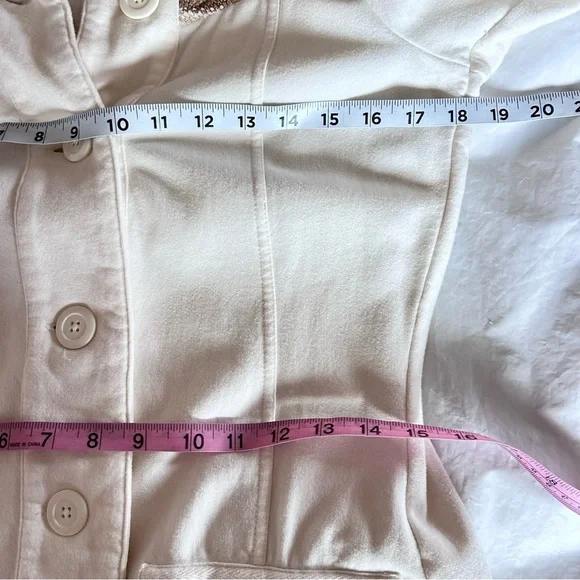 PRANA Women's Rowen Jacket Cream Waffle Knit Yoke Mid Length Fleece Coat Size S - Picture 11 of 12